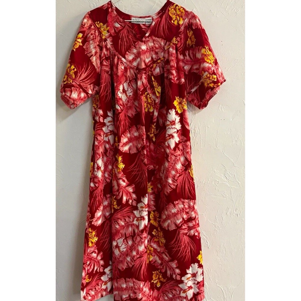 Phases VintageRed Tropical Floral V-Neck Short Sleeve Shift Dress Women’s S